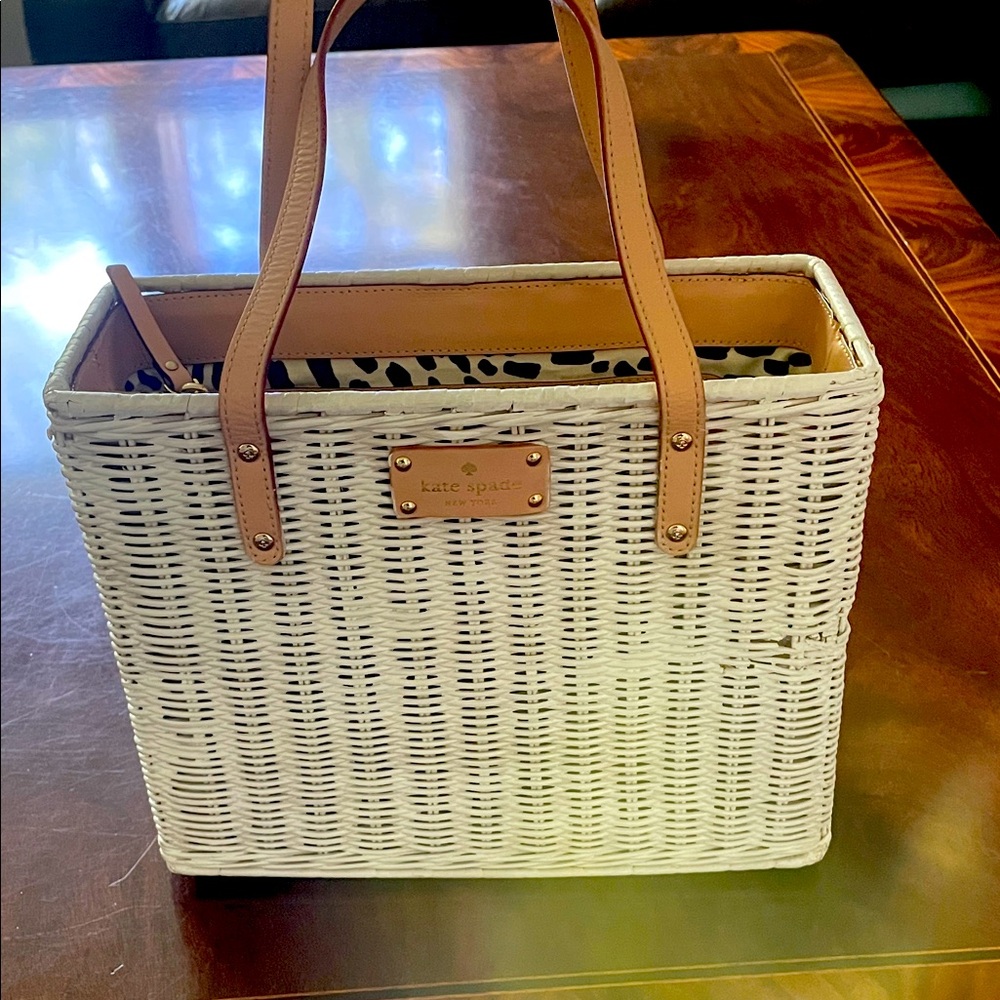 Kate Spade White and Tan Wicker Tote
